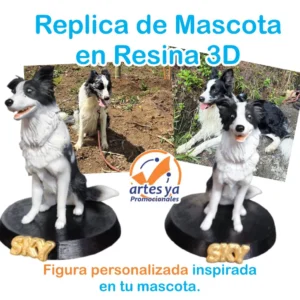 Figura de perro border collie réplica 3D de 7 cm personalizada